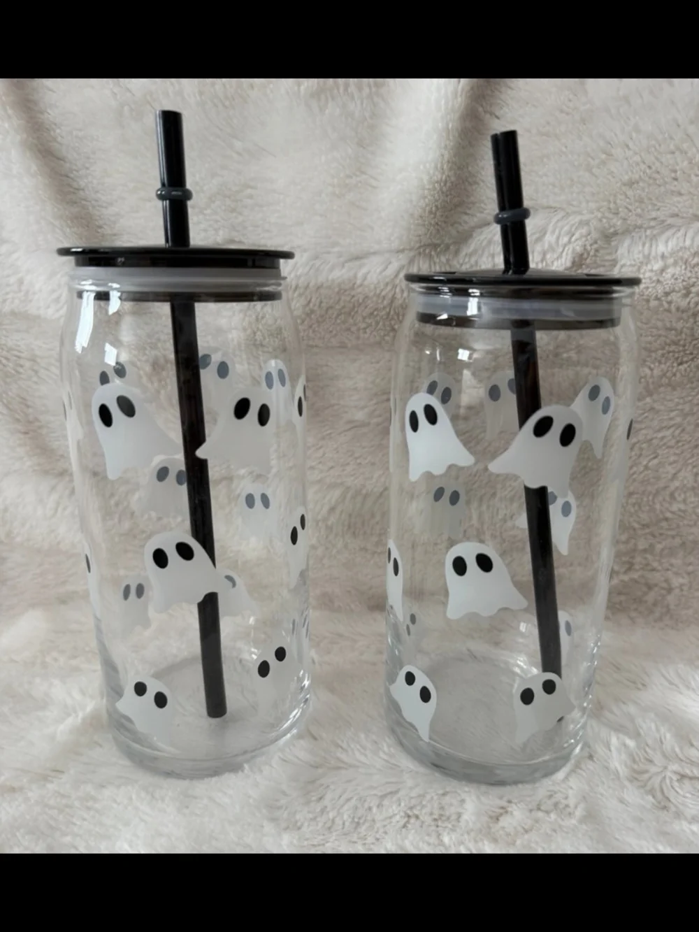 Glass Tumbler Set with Black Straw and Lid